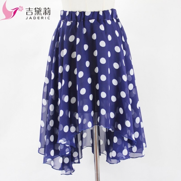 Jaderic 18 new arrival spring and summer big polka dot chiffon long irregular short skirt high waist skirts Jaderic 18 new arrival spring and summer big polka dot chiffon long irregular short skirt high waist skirts