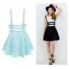 EFINNY Retro Hollow Women Ladies Skater Strap Skirt Suspender Skirt Mini Kawaii Pleated Skirt