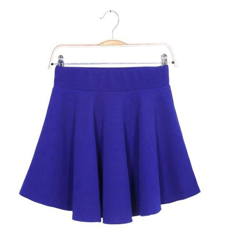 16 Summer Women Candy Color Stretch Waist Plain Skater Flared Pleated Mini Skirt Womens SolidBlue Short Skirts Wholesale