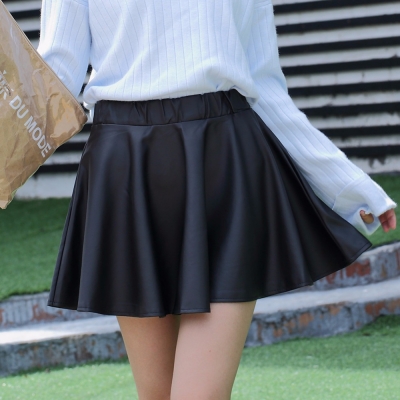 Waist Black Slim Mini Waterproof Pleated Skirts Female Casual Leather ...