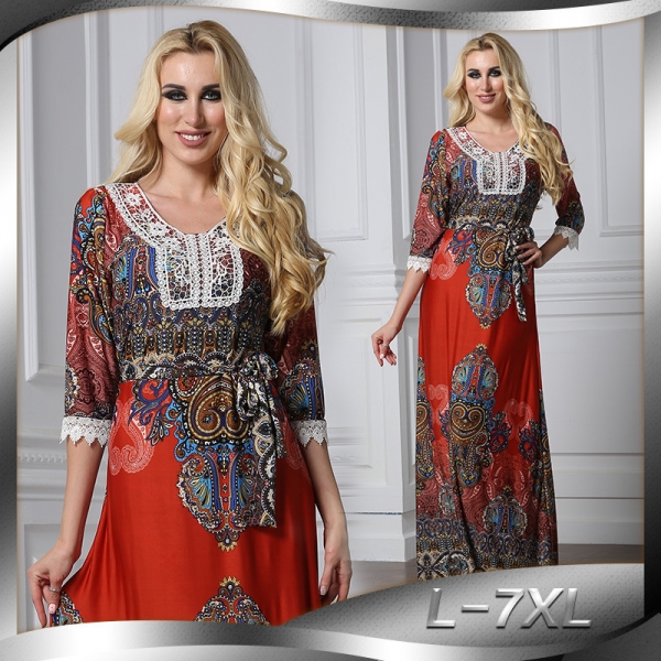 Maxi dress plus size lace v-neck summer dress large vestidos L-7XL
