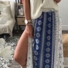 Women skirts Fashion Summer Skirts High Waist Bohemia bifurcate Print Maxi Skirt Elegant Vintage Long Skirt Beach