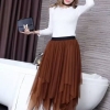 Women Tulle irregular Skirts New 19 spring 3 Layered Mesh Vintage High Waist Tutu Maxi Cake Saias skirts
