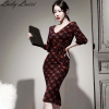 Pencil Dress Women V-neck Half sleeve sheath Dresses Slim Fitted