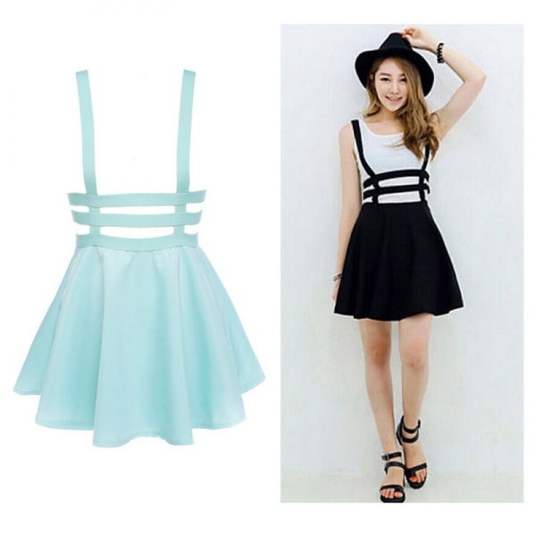 EFINNY Retro Hollow Women Ladies Skater Strap Skirt Suspender Skirt Mini Kawaii Pleated Skirt EFINNY Retro Hollow Women Ladies Skater Strap Skirt Suspender Skirt Mini Kawaii Pleated Skirt