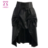 Black Satin Gothic Skirt With Ruffle Women Burlesque Mid Swallowtail