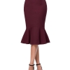 Mermaid Dark Wine Black Pencil Skirt Jupe Longue High Waist Sexy Long Skirt
