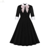Sweet Hepburn Womens Dresses Autumn Half Sleeves Polo Pin Up With Bow Patchwork Vintage Button Casual Knee-length Party Dresses