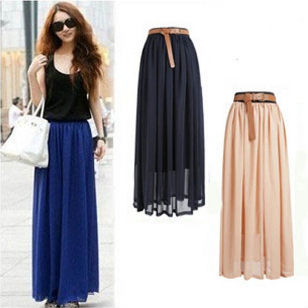 Skirt Women Sexy Chiffon Candy Color Long Skirt High Quality