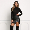 19 New Pencil Skirt Women Black Bodycon Bandage Skirts Zipper Lace Up Split Side Slit Party Club Wear Pu Leather Women Skirt