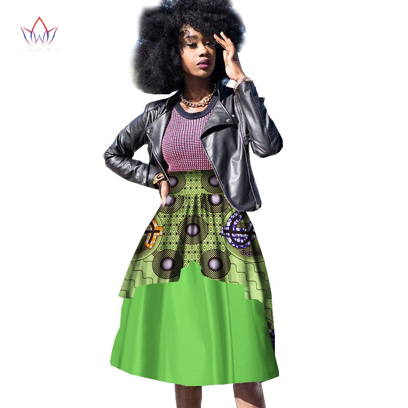 Dashiki African Wax Print Knee-Length Ball Gown Double Layer Skirt