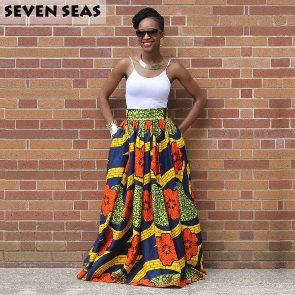 Elegant Long African Print Skirt Vintage Ethnic High Waist Maxi Skirts Jupe Longue Femme 1 Skirt Vintage Ethnic High Waist Maxi Skirts Jupe Longue