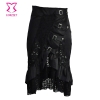 Black Satin&Hollow Out Floral Lace Patchwork Ruffles Buckle Details Plus Size Victorian Gothic Skirt Steampunk Skirts For Women