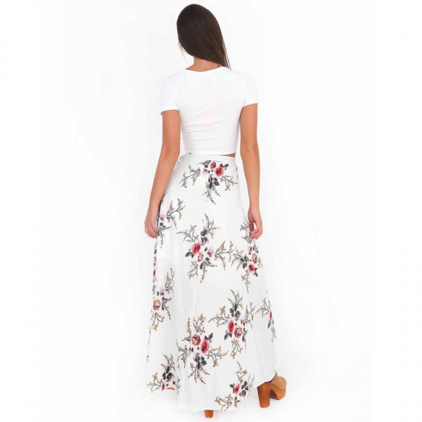 Elegance in Bloom: Women's Vintage White Floral Maxi Skirt