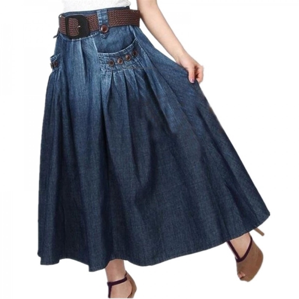 Free Shipping 19 Fashion Summer Denim All-match Loose Casual Jeans Skirt Elastic Waist Long Skirt For Women With Belt S-2XL 1 Denim All-match Loose Casual Jeans Skirt Elastic Waist Long Skirt