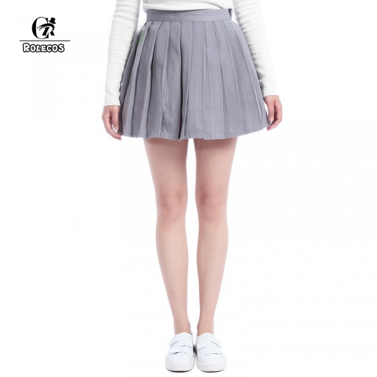 ROLECOS Plain Gray Girls Pleated Skirt School Patterns Preppy Sweet Style Women Skirt Summer CC34-QU-GY