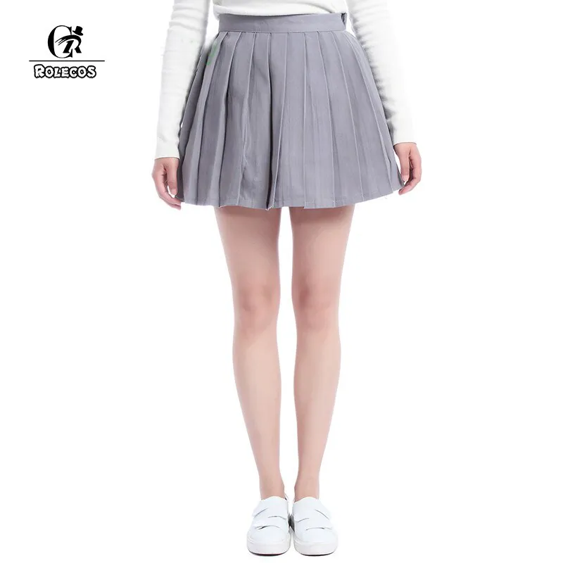 ROLECOS Plain Gray Girls Pleated Skirt School Patterns Preppy Sweet Style Women Skirt Summer CC34-QU-GY