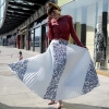 Vintage Print Elastic High Waist Korean Women Long Skirts Black White
