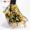 New Fashion 18 Women's BOHO Elegant Florals Print Chiffon Long Skirt Ladies Slim High-Waist Elastic Waist Pleated Skirts SK15