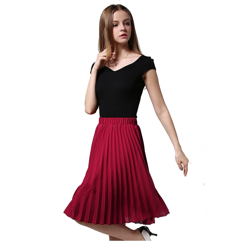 8 Colours Women Chiffon Pleated Skirt Vintage High Waist Tutu Skirts Womens Saia Midi Rokken 19 Summer Style Jupe Femme Skirt 3 Chiffon Pleated Skirt Vintage High Waist Tutu