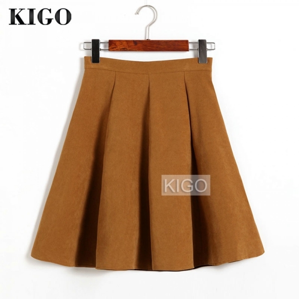 KIGO Autumn Winter Skirts Women 18 Suede Skirt High Waist Flared Skirt Knee-Length Midi Casual Vintage Skirt Faldas KJ1065H KIGO Autumn Winter Skirts Women 18 Suede Skirt High Waist Flared Skirt Knee-Length Midi Casual Vintage Skirt Faldas KJ1065H