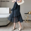 Jinsen Aite Plus Size 4XL Women Chiffon Skirt Dot Ruffles Maxi Skirts Beach Bohemian Skirts Vintage Elegant Faldas Saia JS491