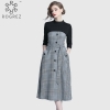 ROGREZ Grey Autumn Winter Casual Women Elegant Dress O Neck Half Sleeve Slash Slim Vestidos Office Long Dresses