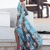 Women Boho Half Sleeve Backless Floral Dress Sexy Maxi Long Dress Party Beach Dress
