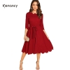 Plus Size Women Causal Dress Autumn Wave Cut Half Sleeve Femme Party Dress