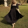 Chic Women’s French Style 3D Dot Spliced Ruffle Maxi Dress – Backless & Half Sleeve
