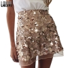 LAISIYI Gold Sequin Mesh Mini Skirts Womens Christmas High Waist Skirt Zipper Casual Short Party Beach Black Skirt ASSK005
