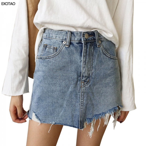 Denim Skirts Womens Irregular Brushed Hem Jean Mini Skirt SALE ...