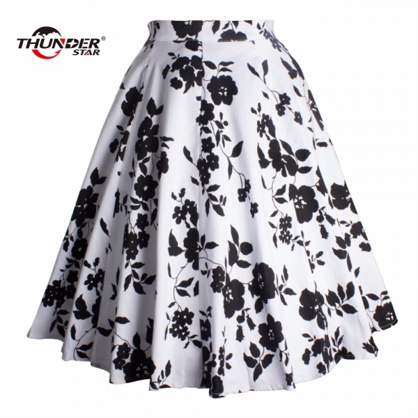 THUNDERSTAR Ladies Skirts 17 Summer Women Skirt Vintage Floral Print High Waist Ball Gown Pleated Midi Skater Skirts Saias 2 Elegant Summer Skirts for Ladies - Embrace Vintage Floral Prints and Stylish Comfort