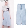 Denim Skirt Cute Casual Front/Back Split High Waist Midi Skirts A Line Jean Skirt