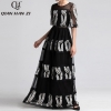 Women Half Sleeve Mesh Embroidered Hollow Out Lace Vintage black