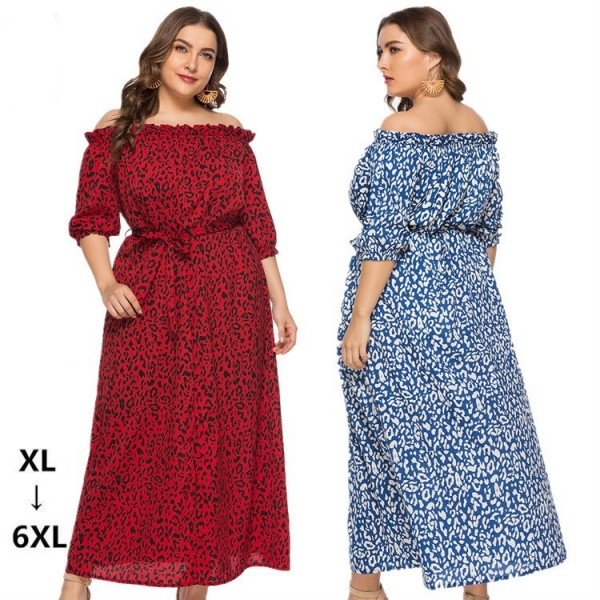 XL-6XL Plus Size Dress Women Long Beach Dress Fashion Slash Neck Half Sleeve Maxi Dresses Leopard Print Autumn Summer Vestidos 1 Long Beach Dress Fashion Slash Neck Half Sleeve Maxi Dress