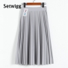 Spring Thick Chiffon Pleated Long Skirt – Elegant Calf-Length A-line Skirt for Summer
