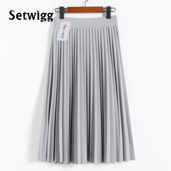 SETWIGG Spring Thick Chiffon Pleated Long Skirt Women Stretch Waist Grinding Pink Calf-length Pleated A-line Summer Skirt SG019 3 Spring Thick Chiffon Pleated Long Skirt – Elegant Calf-Length A-line Skirt for Summer