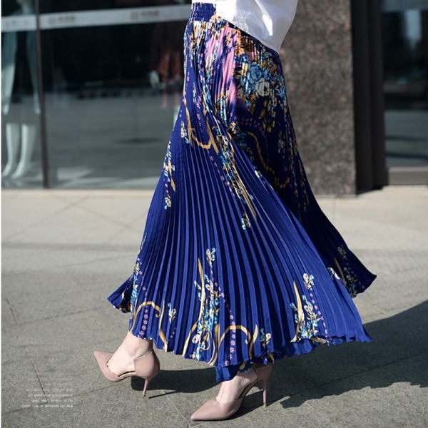 Long Princess Women Chiffon Pleated Skirt Vintage High Waist Big Bottom Skirts Womens Saia Summer Style Jupe Femme Skirt 1 Summer Style with FLOWER SKY Chiffon Pleated Skirts