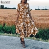 Women Floral Print Midi Dress ZANZEA 19 Vintage Lady Half Sleeve V Neck Dress Bohemian Vestidos Party Evening Summer Sundress