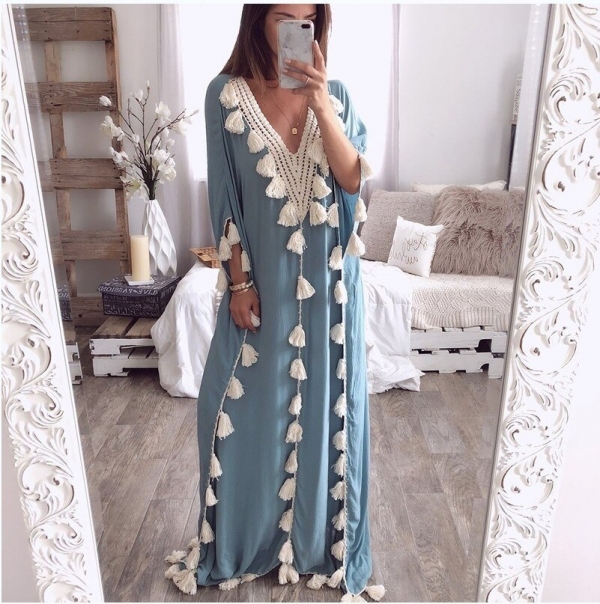 Casual loose tassels dress Summer 19 straight long