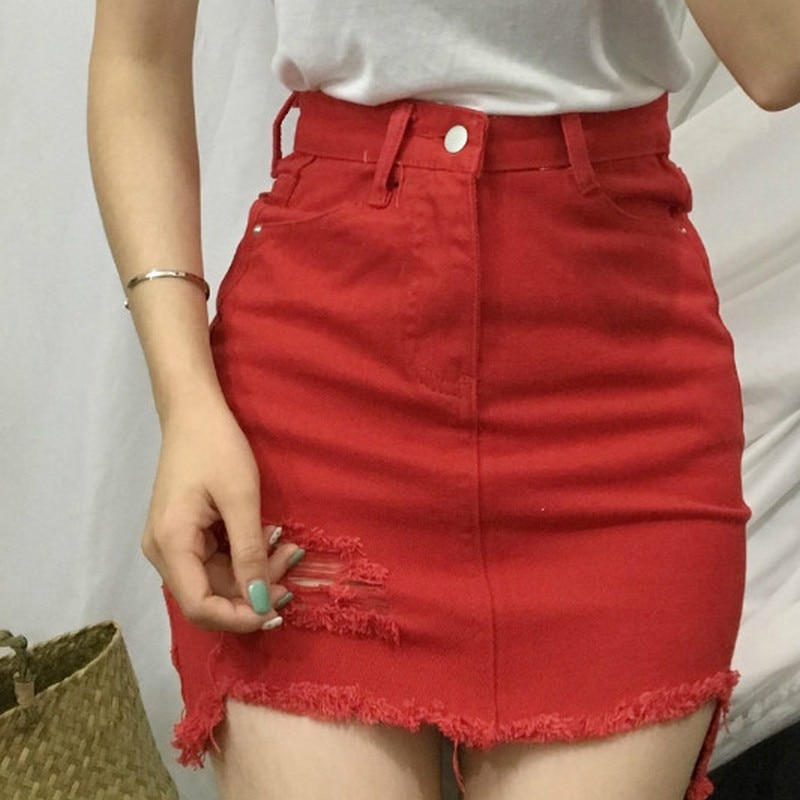 Sexy Women’s Skirt Casual Korean Skirts Womens Summer Hole New Mini Skirt Women Fashion Skirts 19 White Black Denim Skirt