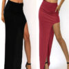 Long Skirts Lady Open Side Split Skirt Long Maxi Skirt Khaki/Black Free Size