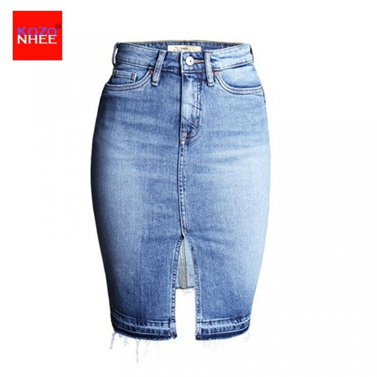 Front Slit Summer Jeans Skirt Midi High Waist SALE 👗🛒 WoClothes.com