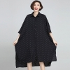 Plus Size Korean Wave Point Dresses Women New Turn-down Collar Half Sleeve