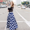 Fashion Vintage Polka Dots Women Long Skirt High Waist Printed Maxi Skirt Casual Elegant Black/Blue/Red Pleated Skirt