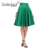Skater Skirts High Waist Zipper Thick Flare Pleated Midi Skirt