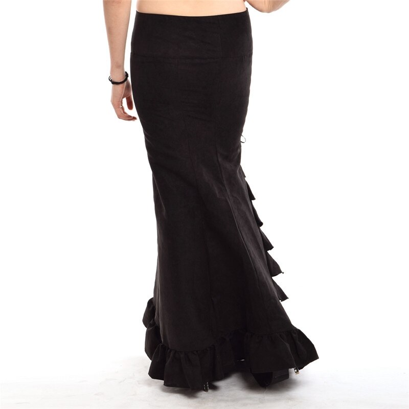 Women Mermaid Skirt Vintage Victorian Slim Maxi Long Lace Up Ruffles Fishtail Style Corset Skirts 2