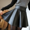 19 New Spring and Summer Fashion Korean Retro Black PU Leather Pleated Skirt for Women - Faux Leather, Mini, Casual Style