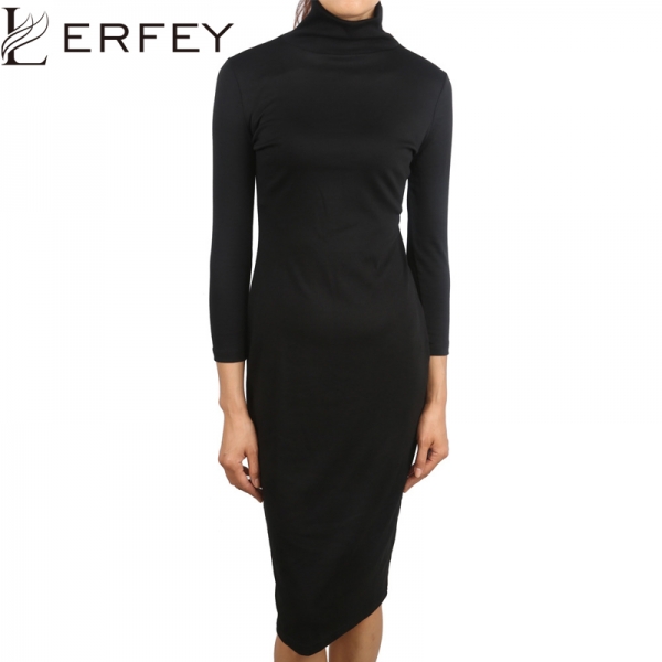 LERFEY Women Autumn Black Dress Half Sleeve Dresses Sheath Office Bussiness Bodycon Turtleneck Dress New Clothings LERFEY Women Autumn Black Dress Half Sleeve Dresses Sheath Office Bussiness Bodycon Turtleneck Dress New Clothings